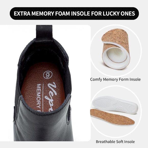 Vepose Women's Black Leather Chunky Block Heel Chelsea Ankle Pull-On Booties - Picture 5 of 8